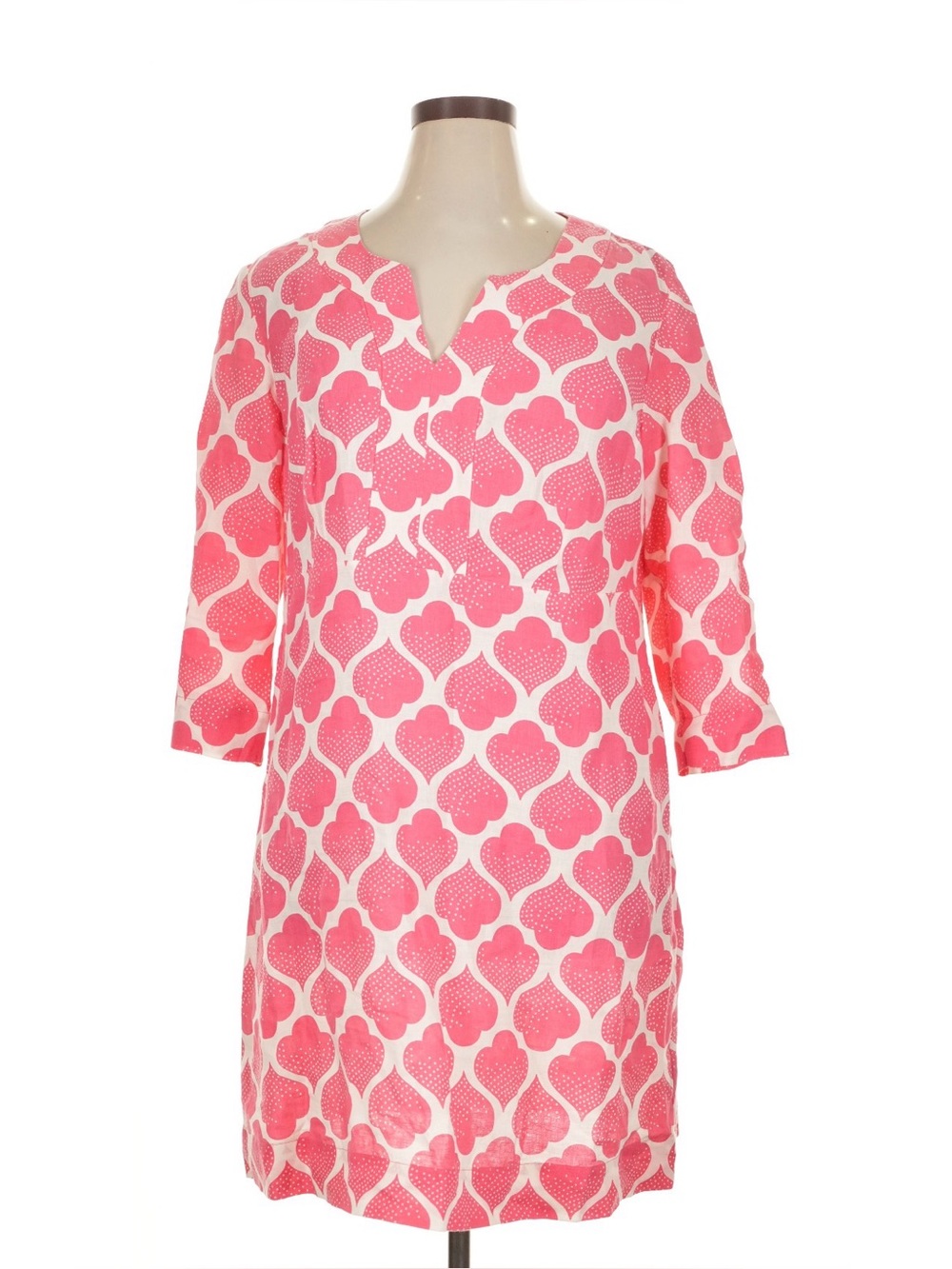 Boden Women’s 16R 100% Linen 3/4 Sleeve Abstract Pink White Straight Shift Dress